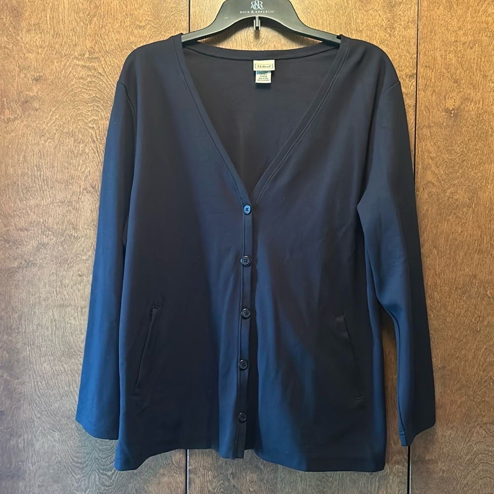 L.L.Bean black cardigan. Size large petite
